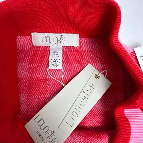 ASOS Liquorish Women's Size 6 Check Knit Mini Skirt Red Pink Side Slit Casual - Picture 5 of 9